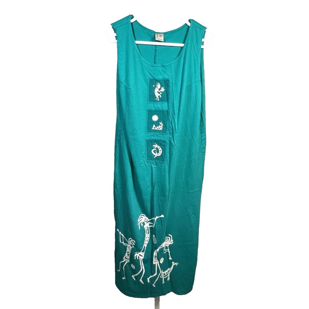 Vintage Cactus California Long Dress Artwork‎ Art to Wear USA Green Beach Large